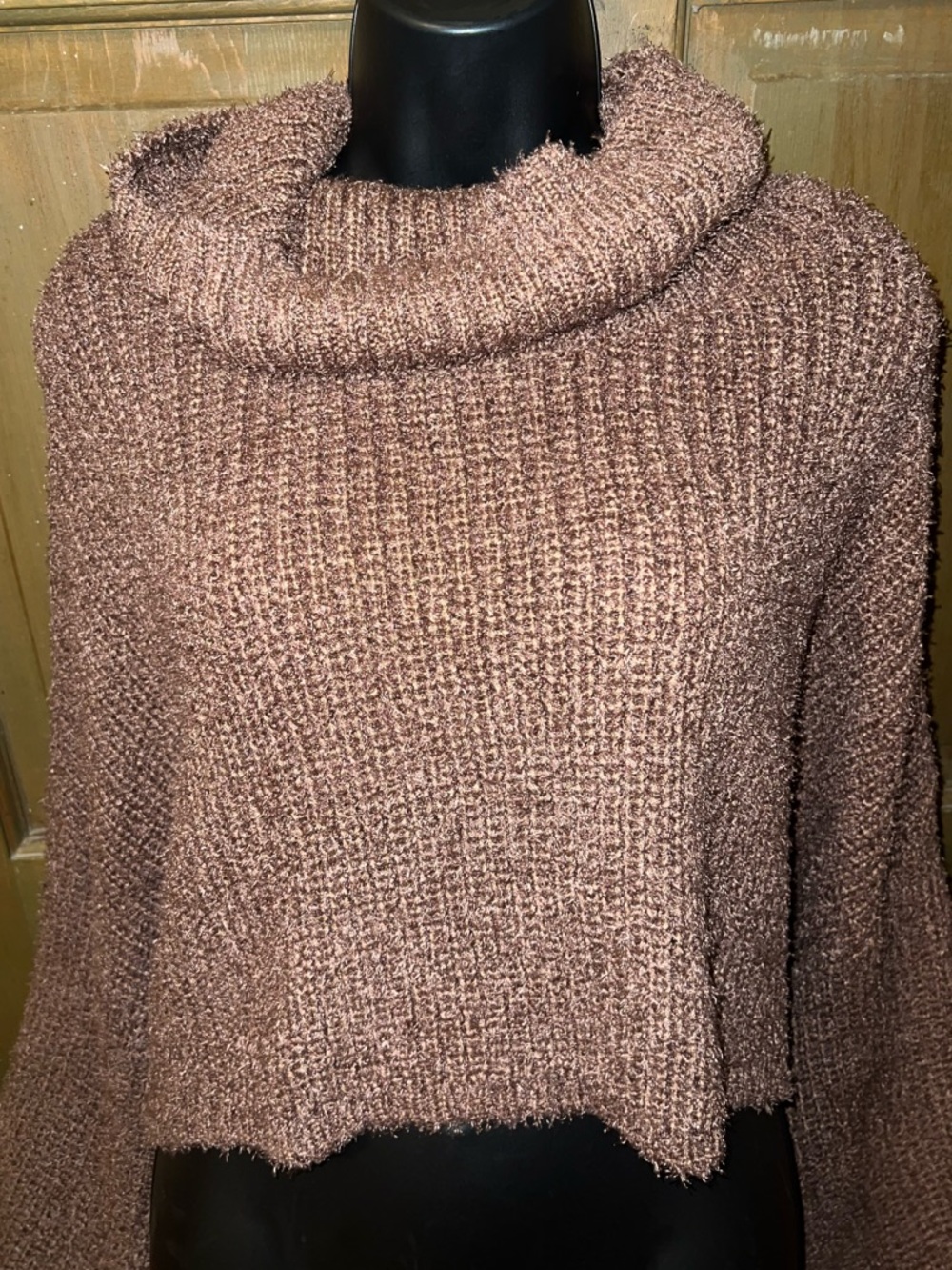 Altar'd State Boho Brown Chunky Knit Crop Coquette Wide Sleeve Sweater Size L - Picture 4 of 8